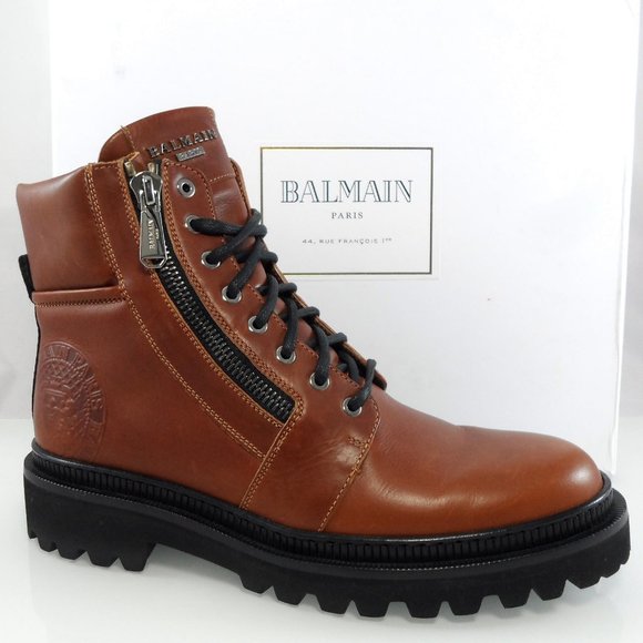 Balmain Other - NIB$1450 BALMAIN RANGER EMBOSSED LOGO LEATHER COMBAT DUAL ZIPPERS BOOTS 43 10